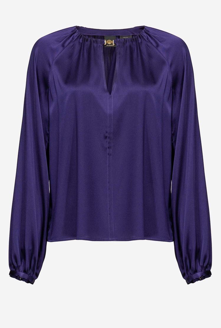 Purple Women's Pinko Long-sleeved Stretch Satin Shirts | Ireland-58614239