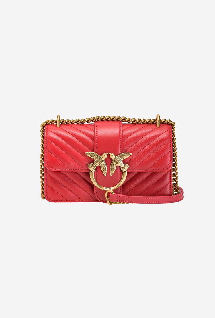 Red Gold Women's Pinko Mini Love Bag Icon V Quilt Crossbody Bags | Ireland-87326049