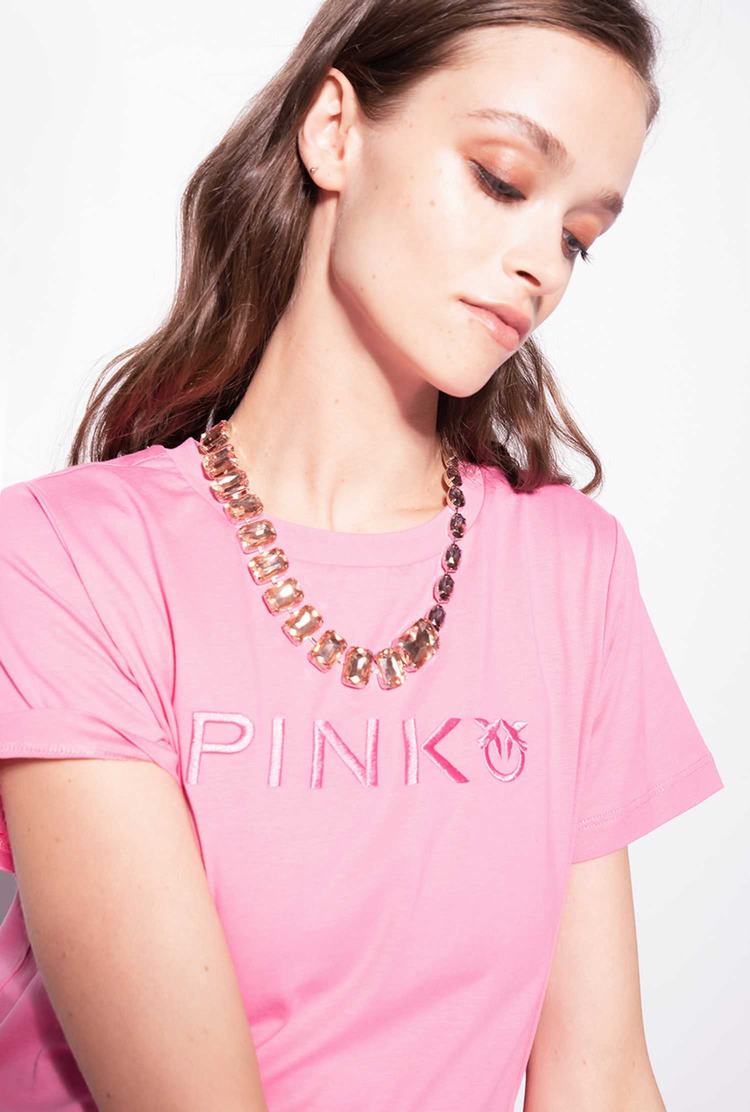 Rose Women's Pinko Jewel Necklace T Shirts | Ireland-74235869