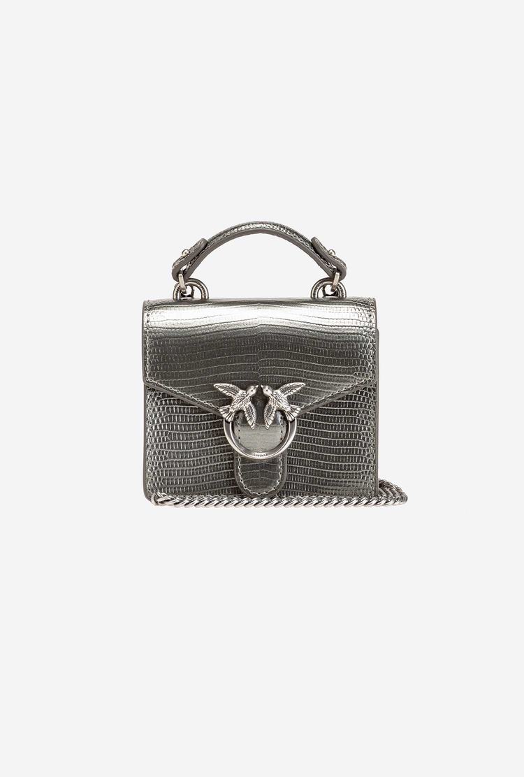 Titanium Silver Women's Pinko Micro Love Bag Handle Lizard Mini Bag | Ireland-08796329