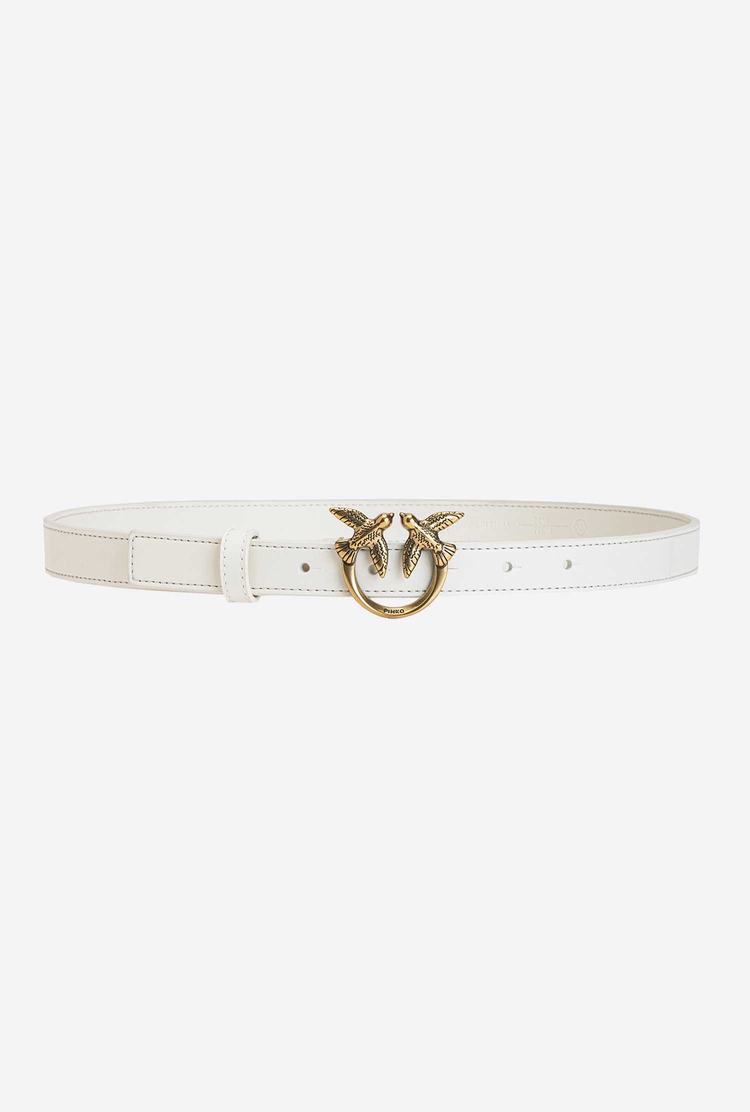 White Gold Women's Pinko Love Birds Thin Leather Belts | Ireland-68527049