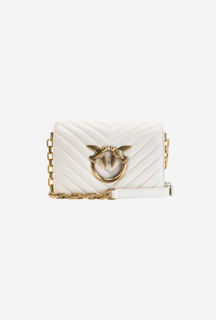 White Gold Women's Pinko Mini Love Bag Click V Quilt Crossbody Bags | Ireland-37549609