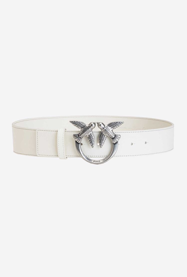 White Silver Women's Pinko Love Birds Leather Belts | Ireland-78461039