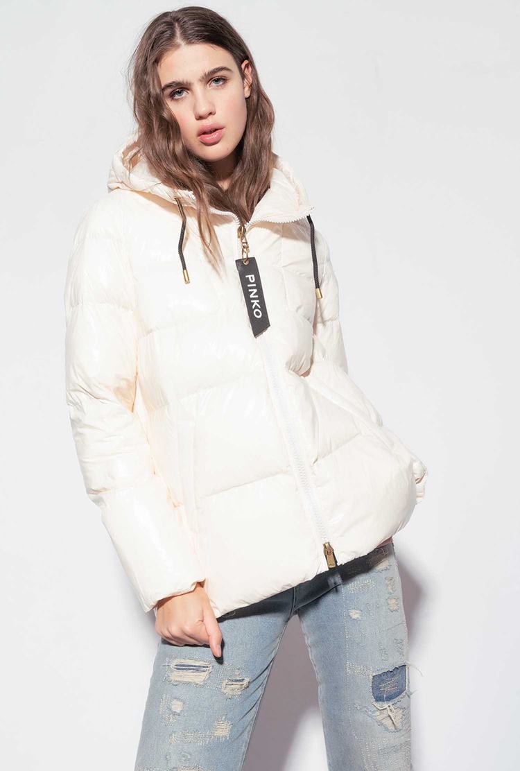 White Women's Pinko Crystal Nylon Jackets | Ireland-97530249