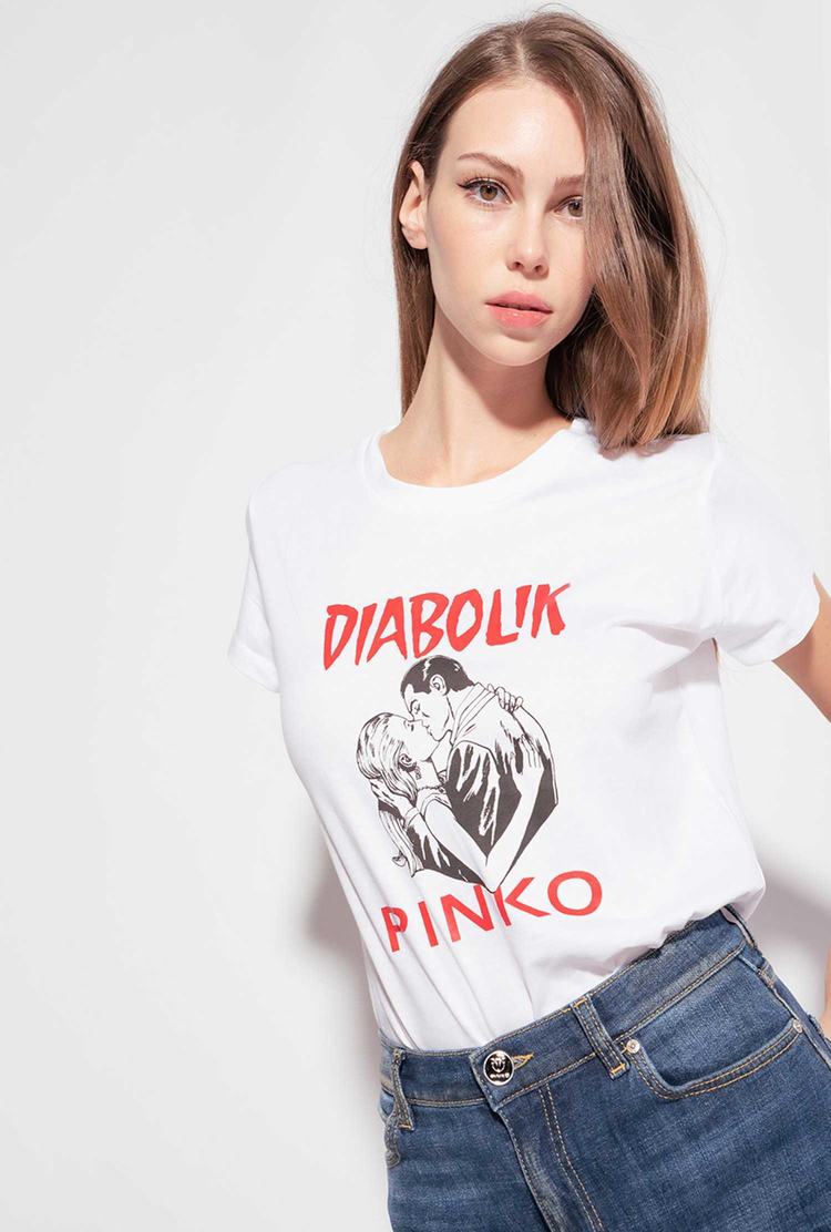 White Women's Pinko Diabolik T Shirts | Ireland-84356299