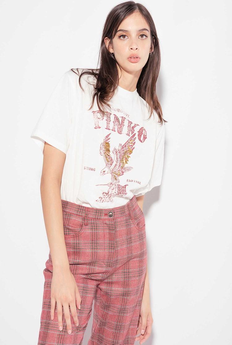 White Women's Pinko Long Live T Shirts | Ireland-39842159