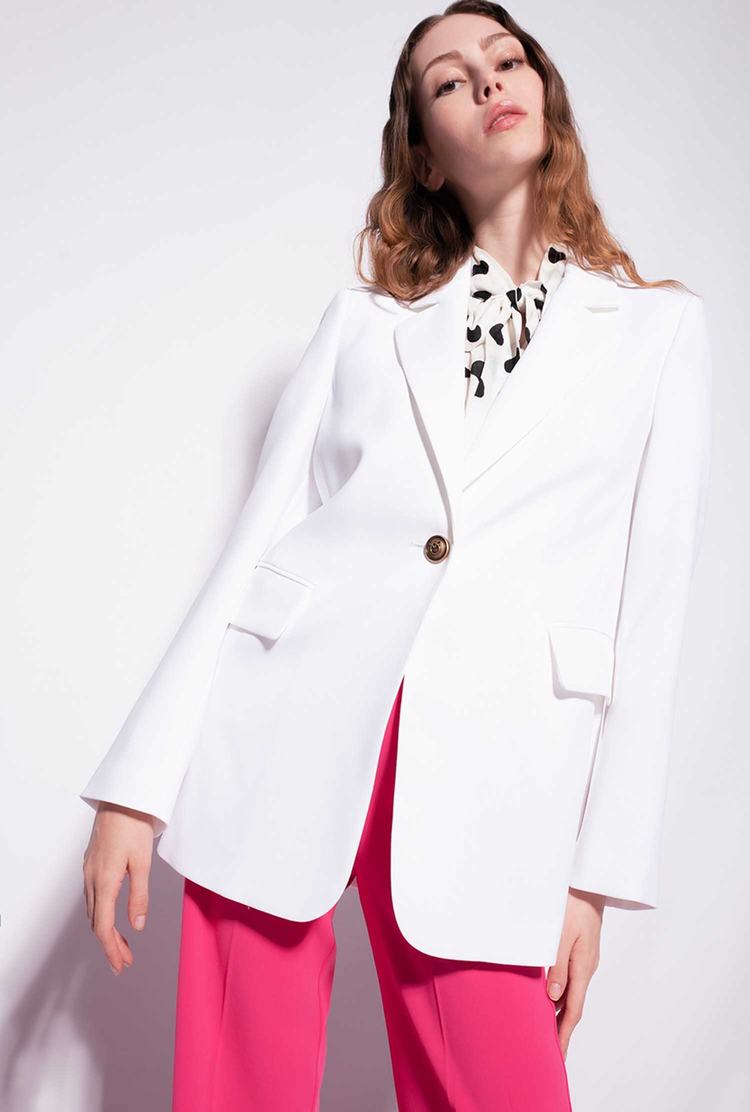 White Women's Pinko Single-breasted Stretch Crêpe Blazers | Ireland-56487939