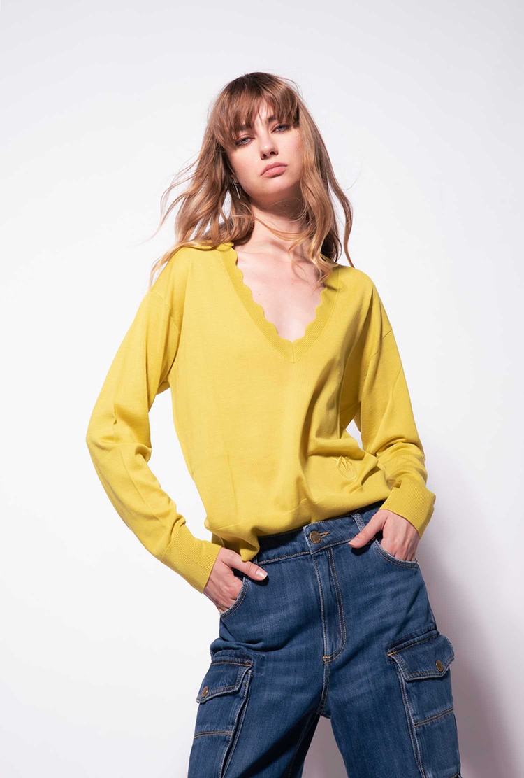 Yellow Women's Pinko Love Birds Embroidery Pullover | Ireland-40281369